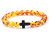 Unisex various colour Natural Stone beaded cross bracelet