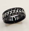 Steel chain patterned spinner ring - Black & Silver