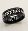 Steel chain patterned spinner ring - Black & Silver