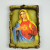 Wooden Rectangle Magnet with Sacred Heart of Mary