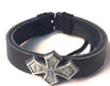 Leather bracelet with silver cross and adjustable cord