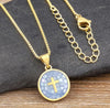 Round Shape, Purple & Green Mosaic Design cross pendant necklace