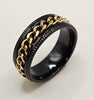 Steel chain patterned spinner ring - Black & Gold