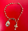 Brass 14k Gold Plated rosary beads bracelet with Sacred Heart of Mary Medal