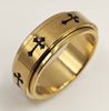 Stainless steel ring with Cross patterned spinner ring- Gold colour