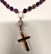 33 Bead Anglican Prayer Beads with PURPLE AND WHITE ONYX STONES WITH STAINLESS STEEL SILVER CROSS