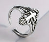 925 Sterling Silver Cuff Adjustable Ring with Retro Cross and Flower Design