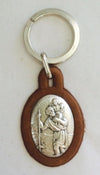 KEY RING – ST CHRISTOPHER LEATHER BROWN