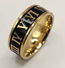 Steel patterned Roman Numerals ring- Gold & Black