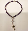 33 Bead Anglican Prayer Beads with PURPLE AND WHITE ONYX STONES WITH STAINLESS STEEL SILVER CROSS