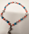 33 Bead Anglican Prayer Beads with CORAL, TURQUOISE AND WHITE ONYX STONES WITH STAINLESS STEEL SILVER CROSS (Copy) (Copy)