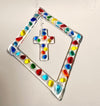 Colourful Diamond shape Glass Suncatcher with small cross