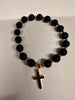 Natural beads elastic bracelet with stainless steel cross