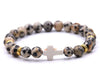 Unisex various colour Natural Stone beaded cross bracelet