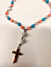 33 Bead Anglican Prayer Beads with CORAL, TURQUOISE AND WHITE ONYX STONES WITH STAINLESS STEEL SILVER CROSS (Copy) (Copy)