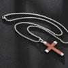 Stainless Steel Pendant Necklace With Inlaid Wood Cross Pendant