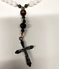 33 Bead Anglican Prayer Beads with GREEN AND TIGER EYE STONES WITH STAINLESS STEEL SILVER CROSS