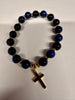 Natural beads elastic bracelet with stainless steel cross