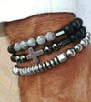 3Pcs Cross Black Gallstone Men's Beaded Bracelets