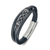 Blaze stainless steel men’s black multi-strap braided leather bangle with crosshatch pattern