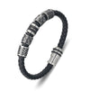 Blaze stainless steel men’s wide black leather bangle with patterned links and magnetic clasp