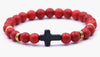 Unisex various colour Natural Stone beaded cross bracelet