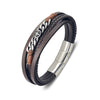 Blaze stainless steel men’s multi strand dark brown leather bangle with chain and cross