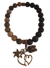 Black Lava Stone and Dendritic Jasper bracelet with Removable Charms