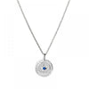 Sterling silver etched star disc pendant and blue CZ feature