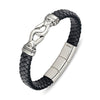 Blaze stainless steel men’s black leather bangle with steel details