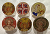 6 different wooden souvenir pins featuring images from St Paul's Cathedral, Melbourne.