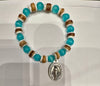 BLUE CATSEYE, COCONUT & SHELL BRACELET With Miraculous Mary Medal