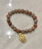 CORAL' BRACELET W/ LAVA BEADS with Virgin Mary and Baby Jesus/Sacred Heart of Jesus Medal