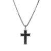 Blaze men’s matte stainless steel necklace with hammered IP black cross pendant