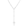 Sterling silver fine trace chain lariat necklace with petite rounded edge cross pendant