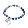 Allure Fashion blue or brown rhinestone beaded elastic bracelet with cross charm