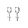 Sterling silver huggie earrings with CZ cross