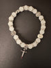 Stainless Steel and Black, White or Pink Agate beads elastic bracelet with Silver crucifix