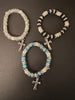 Glass stone beads elastic bracelet with Silver cross
