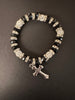 Glass stone beads elastic bracelet with Silver cross
