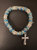 Glass stone beads elastic bracelet with Silver cross