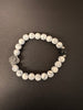 White marble elastic Bracelet with side silver St Benedict cross