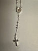 Sterling silver rosary necklace with cross and crystal details