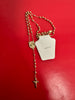 Brass 14k Gold Plated beads catholic rosary necklace with Virgin Mary Centerpiece and small crucifix