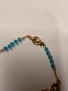 Aquamarine glass stone bracelet with Cross and virgin Mary medal