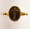 ROSARY RING WITH CROSS ON OVAL SMALL GOLD