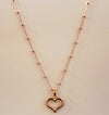 Sterling silver rose gold plated chain with bead detail and rose gold plated open heart pendant