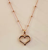 Sterling silver rose gold plated chain with bead detail and rose gold plated open heart pendant