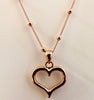 Sterling silver rose gold plated chain with bead detail and rose gold plated open heart pendant