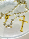 Catholic Rosary white beads with gold or silver cross